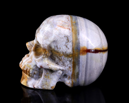 3.0" Red Crazy Lace Agate Hand Carved Crystal Realistic Skull Sculpture Crystallumi