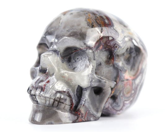 3.0" Red Crazy Lace Agate Hand Carved Crystal Realistic Skull Sculpture Crystallumi