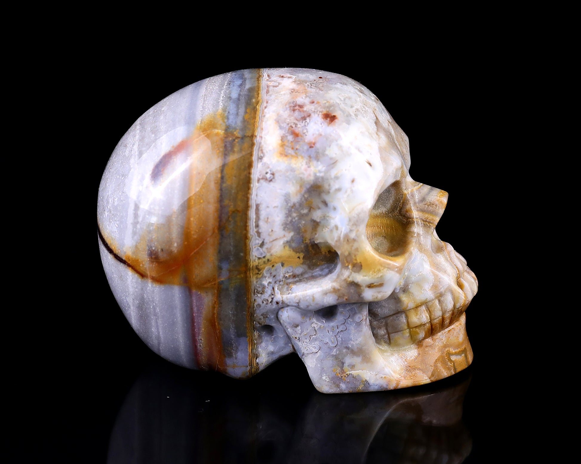 3.0" Red Crazy Lace Agate Hand Carved Crystal Realistic Skull Sculpture Crystallumi