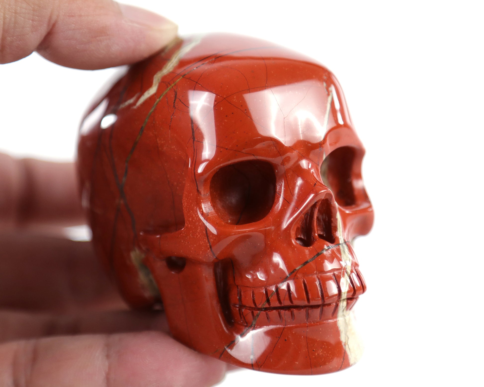 3.0" Red Jasper Hand Carved Crystal Realistic Skull Sculpture Crystallumi