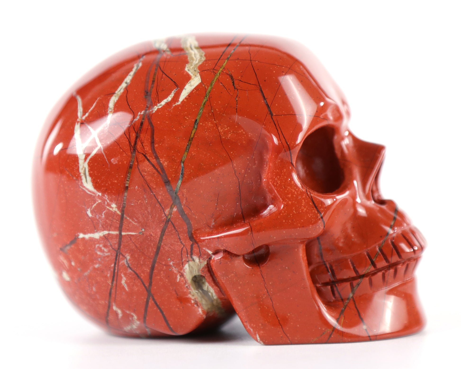 3.0" Red Jasper Hand Carved Crystal Realistic Skull Sculpture Crystallumi