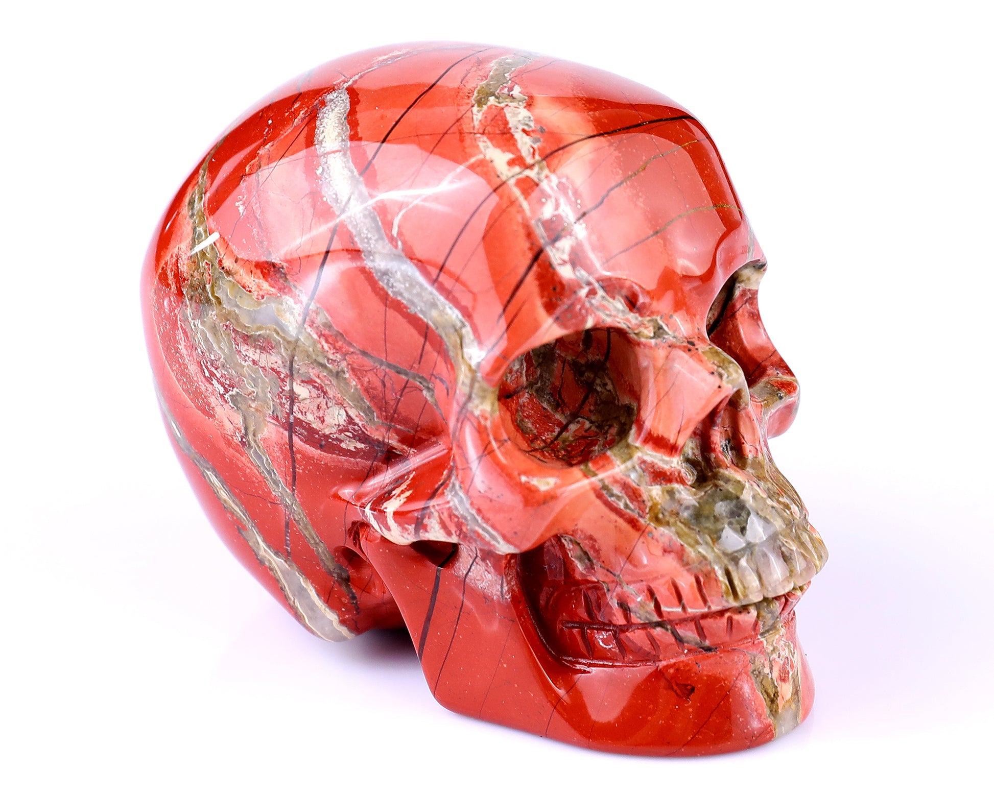 3.0" Red Jasper Hand Carved Crystal Realistic Skull Sculpture Crystallumi