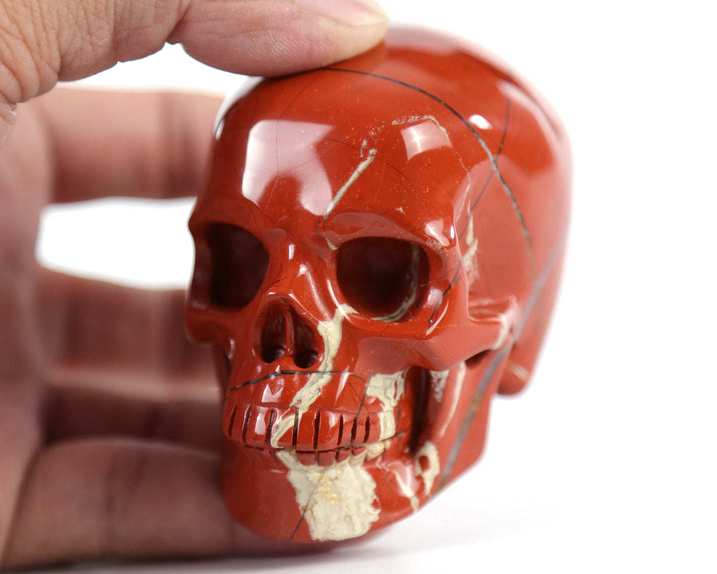 3.0" Red Jasper Hand Carved Crystal Realistic Skull Sculpture Crystallumi