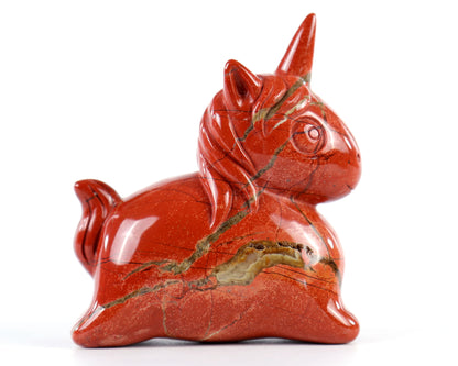 3.0" Red Jasper Hand Carved Crystal Unicorn Sculpture Crystallumi