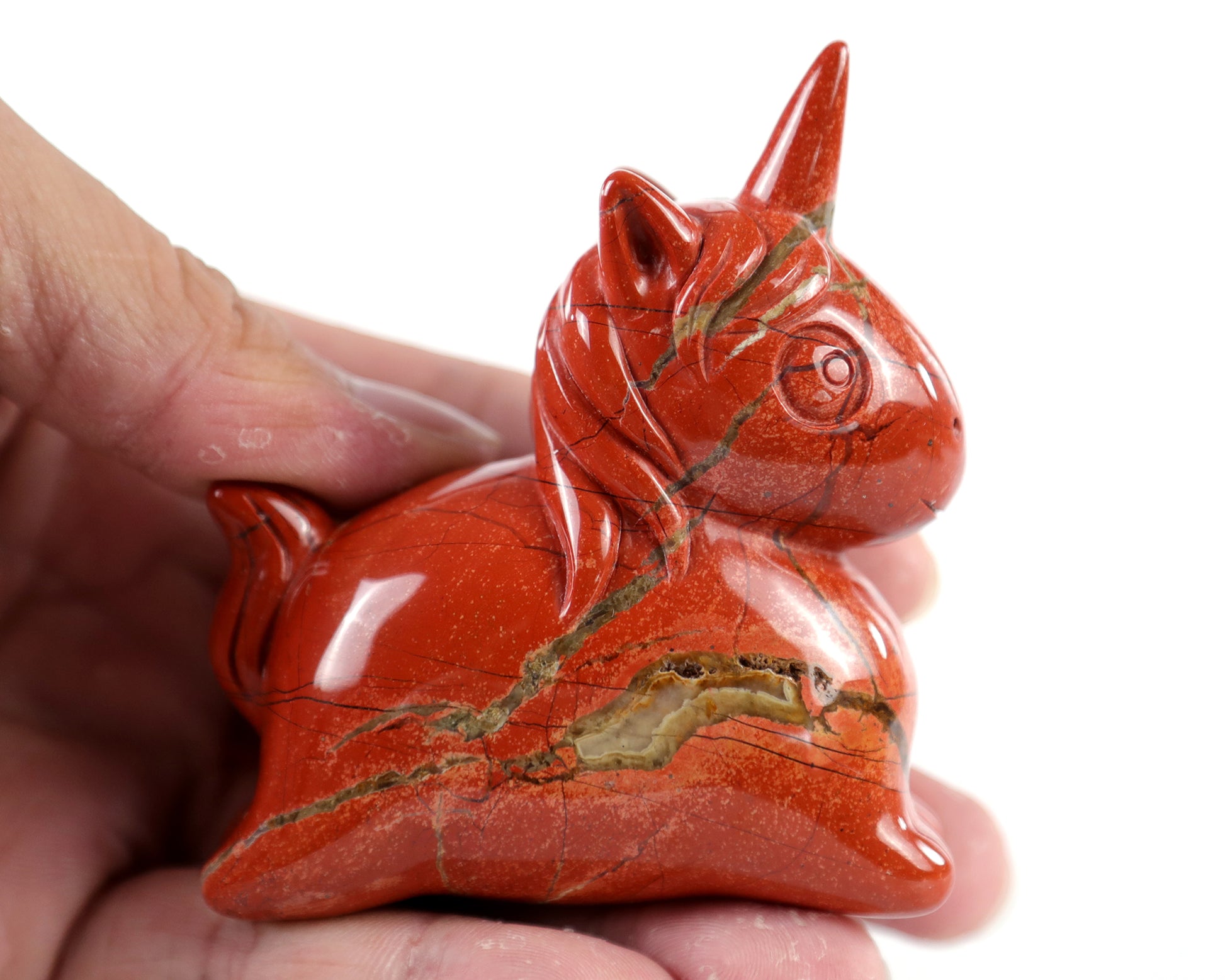 3.0" Red Jasper Hand Carved Crystal Unicorn Sculpture Crystallumi