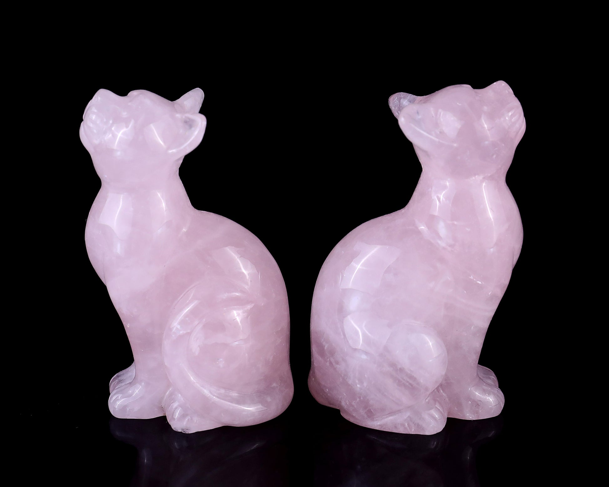 3.0" Rose Quartz Hand Carved Crystal Cat Sculpture Crystallumi