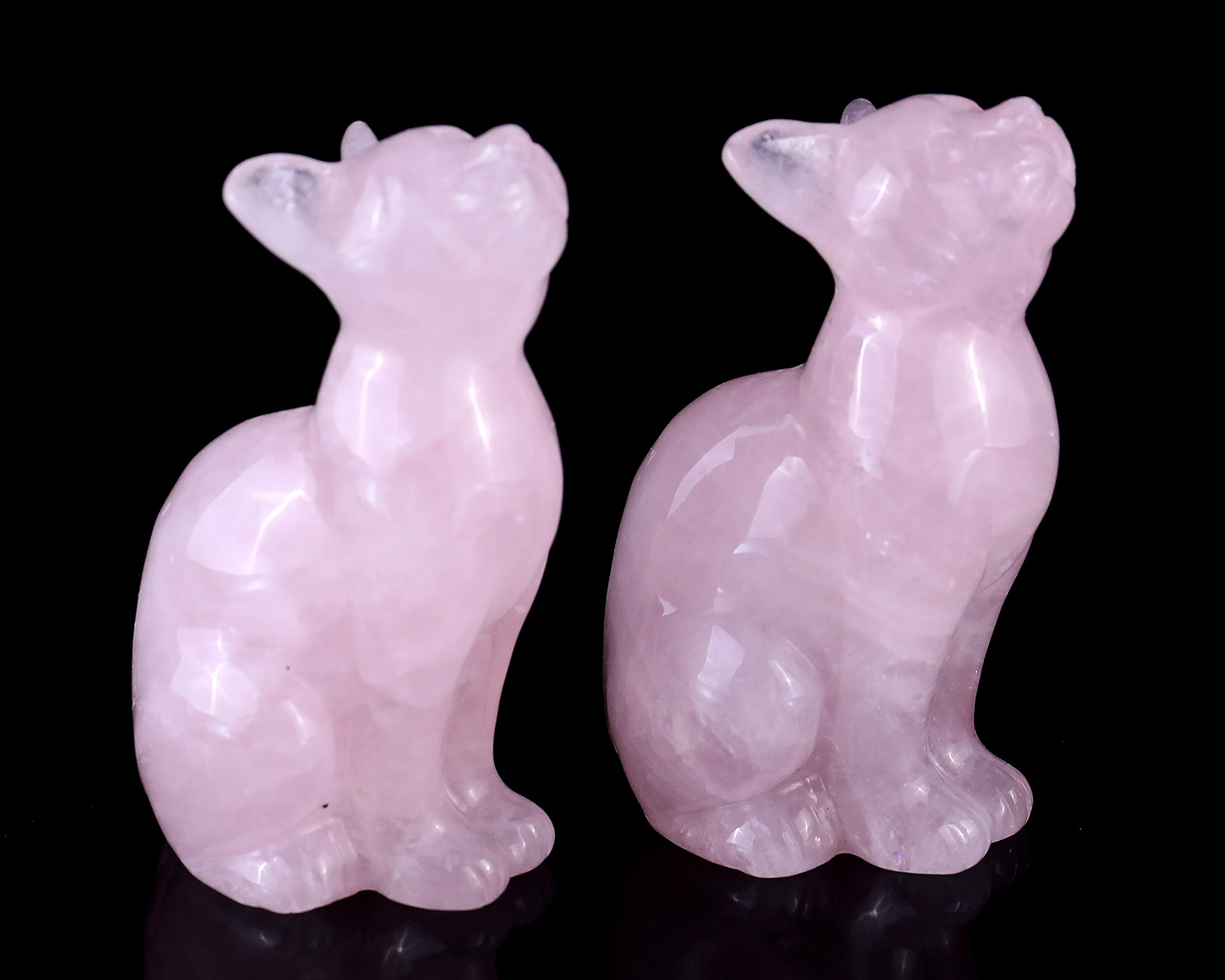 3.0" Rose Quartz Hand Carved Crystal Cat Sculpture Crystallumi