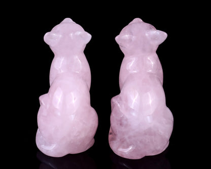 3.0" Rose Quartz Hand Carved Crystal Cat Sculpture Crystallumi