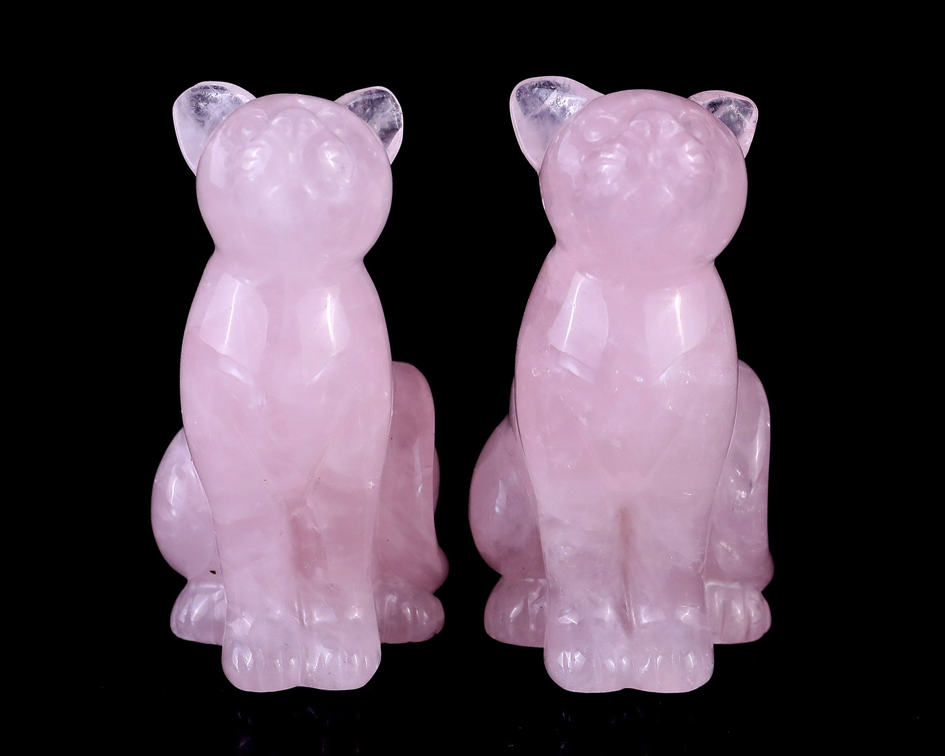 3.0" Rose Quartz Hand Carved Crystal Cat Sculpture Crystallumi