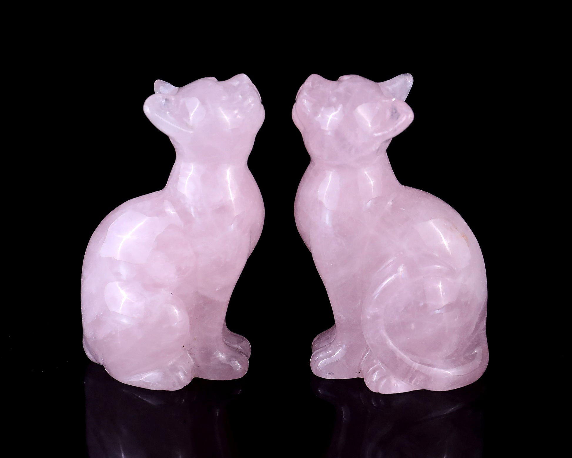 3.0" Rose Quartz Hand Carved Crystal Cat Sculpture Crystallumi