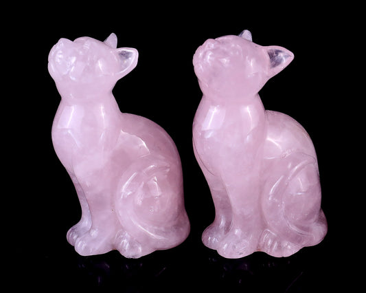 3.0" Rose Quartz Hand Carved Crystal Cat Sculpture Crystallumi