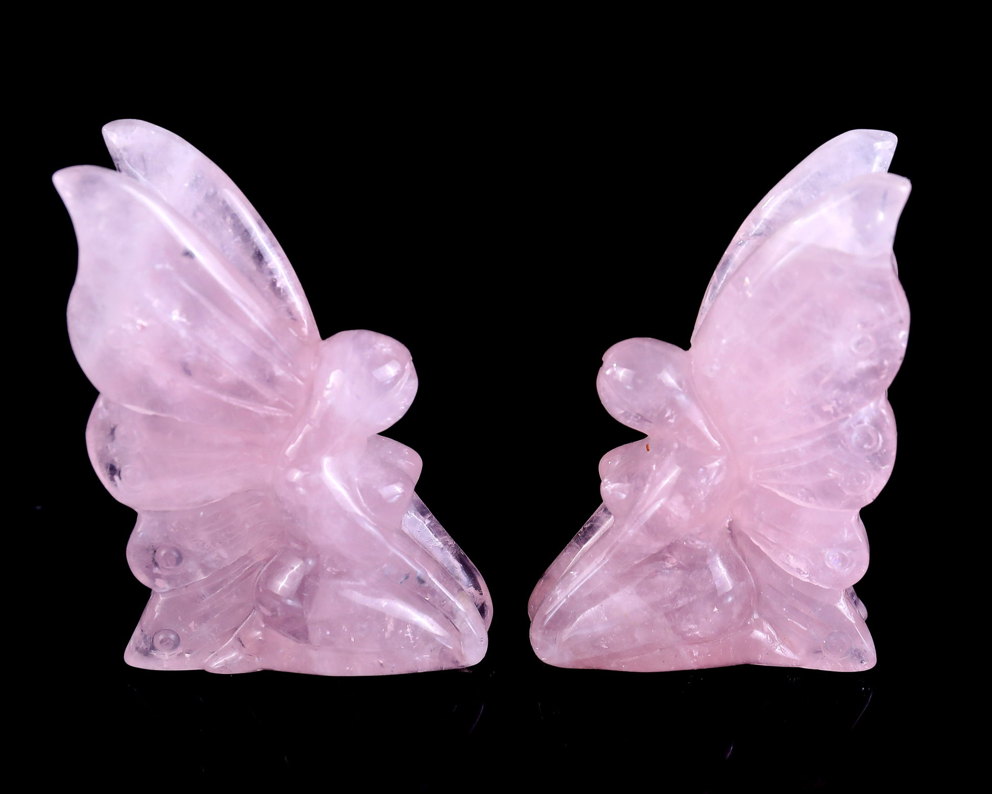 3.0" Rose Quartz Hand Carved Crystal Flower Faerie Sculpture Crystallumi