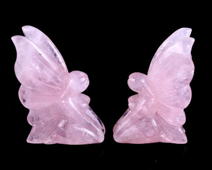 3.0" Rose Quartz Hand Carved Crystal Flower Faerie Sculpture Crystallumi