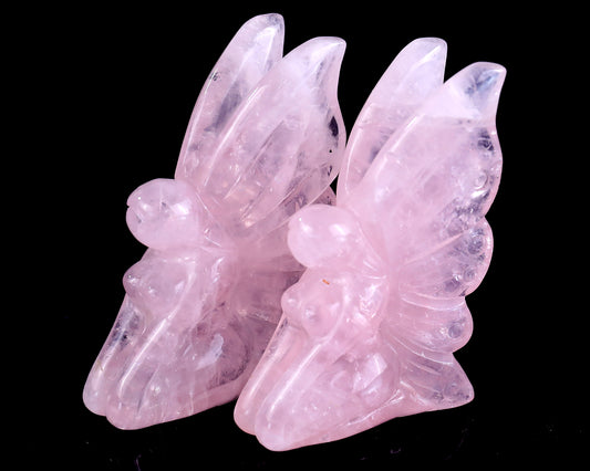 3.0" Rose Quartz Hand Carved Crystal Flower Faerie Sculpture Crystallumi