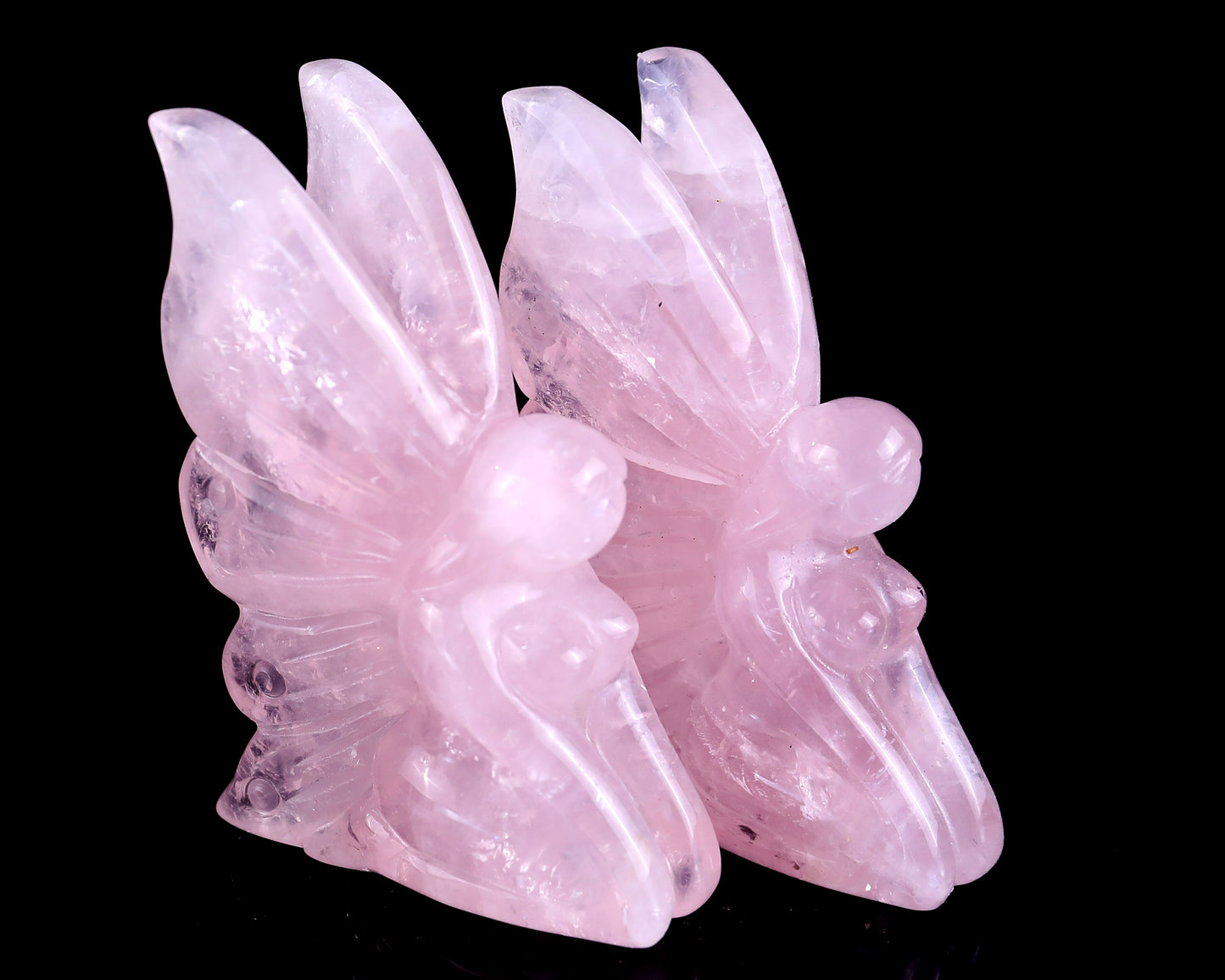 3.0" Rose Quartz Hand Carved Crystal Flower Faerie Sculpture Crystallumi