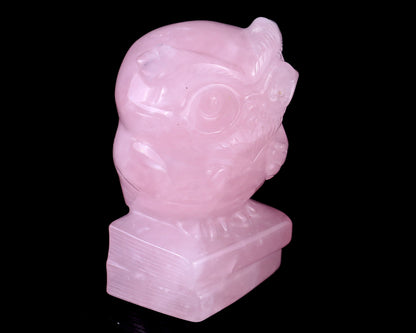 3.0" Rose Quartz Hand Carved Crystal Owl Sculpture Crystallumi