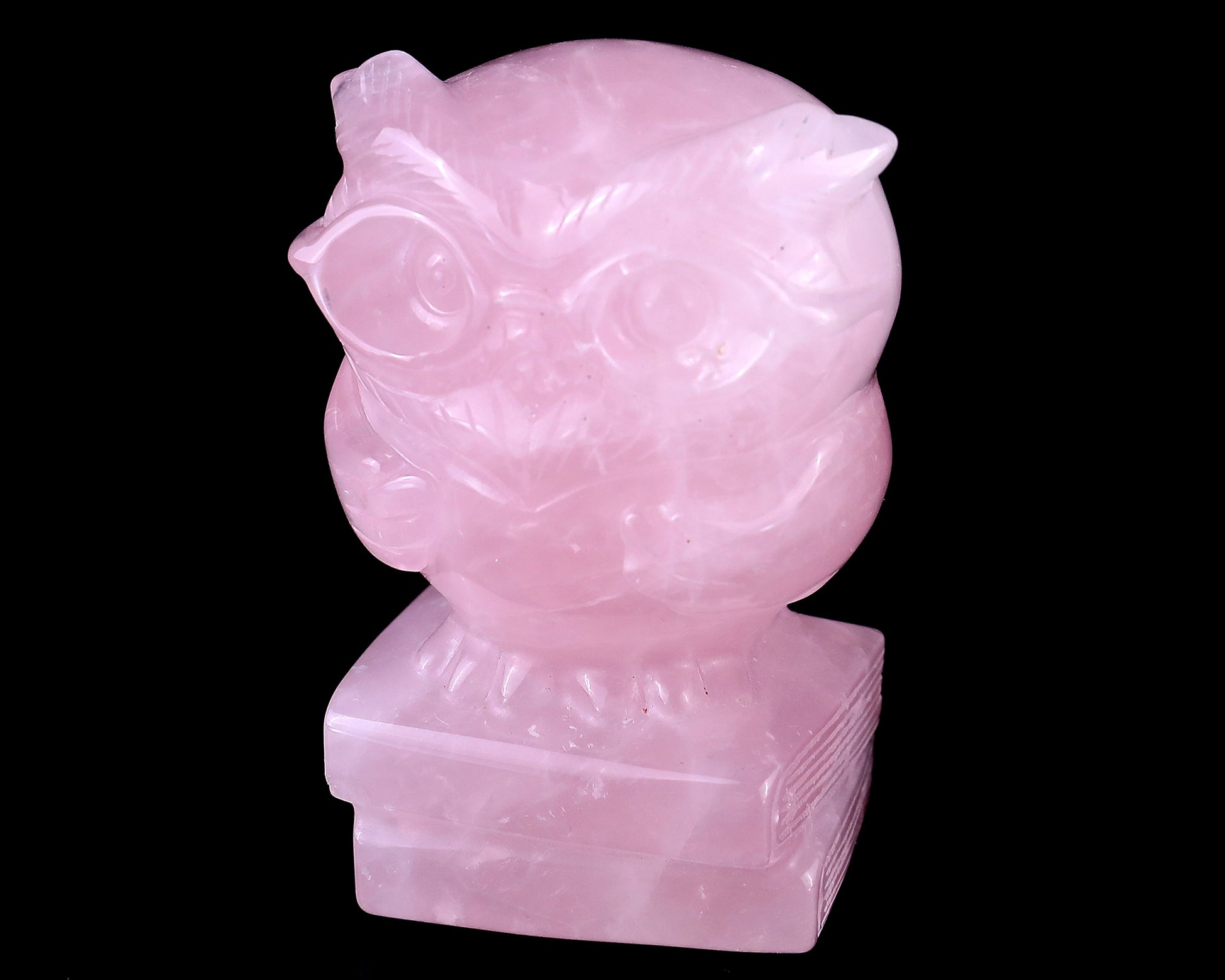 3.0" Rose Quartz Hand Carved Crystal Owl Sculpture Crystallumi