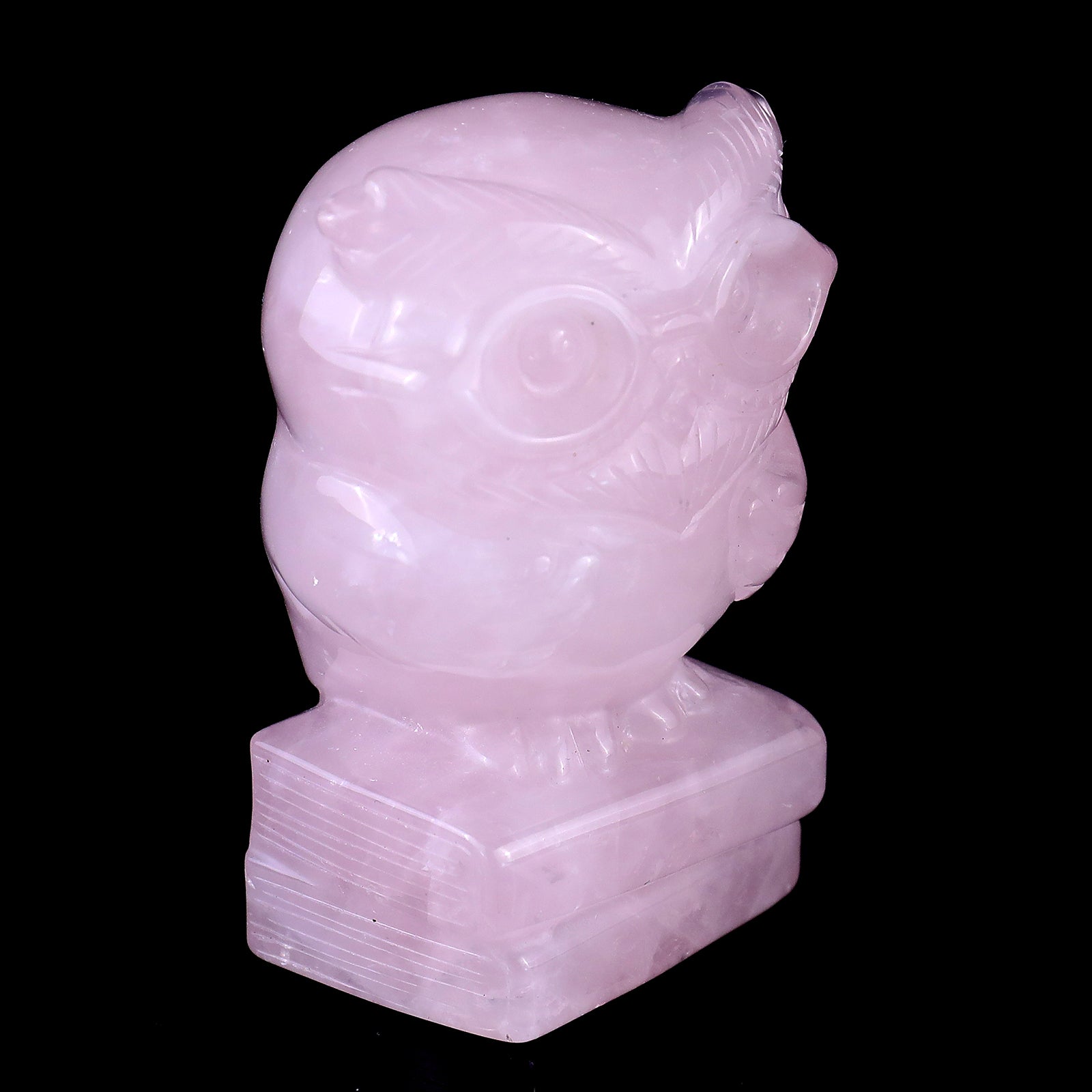 3.0" Rose Quartz Hand Carved Crystal Owl Sculpture Crystallumi