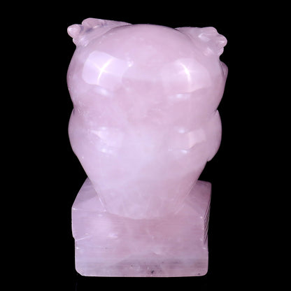 3.0" Rose Quartz Hand Carved Crystal Owl Sculpture Crystallumi