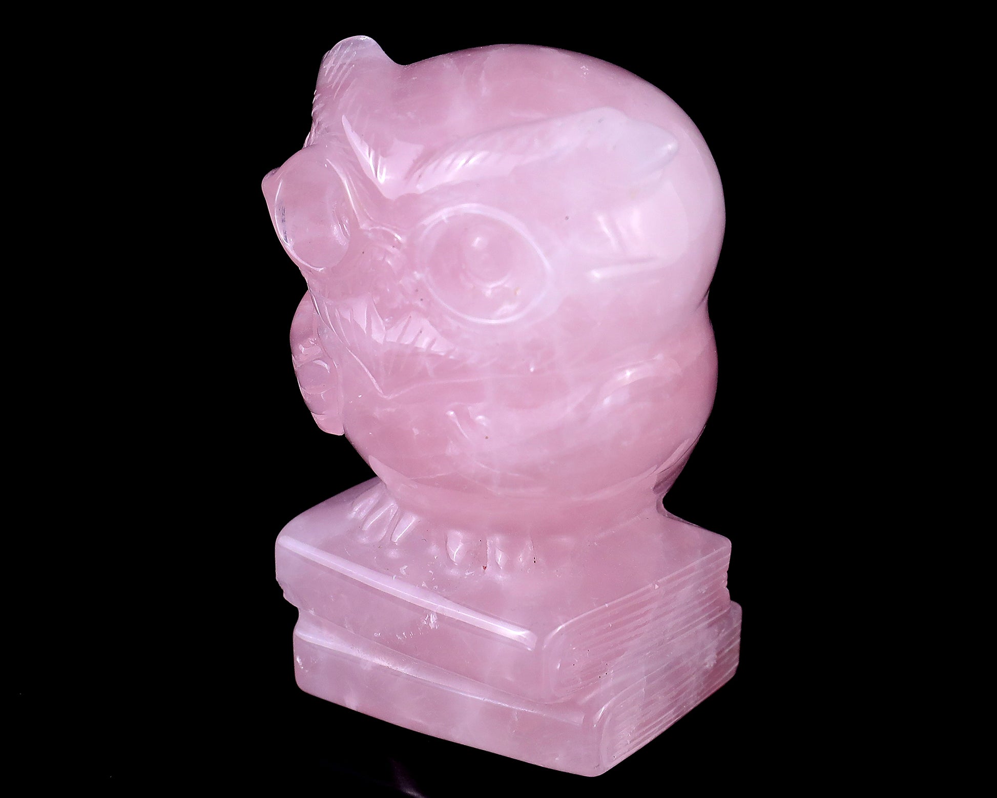 3.0" Rose Quartz Hand Carved Crystal Owl Sculpture Crystallumi