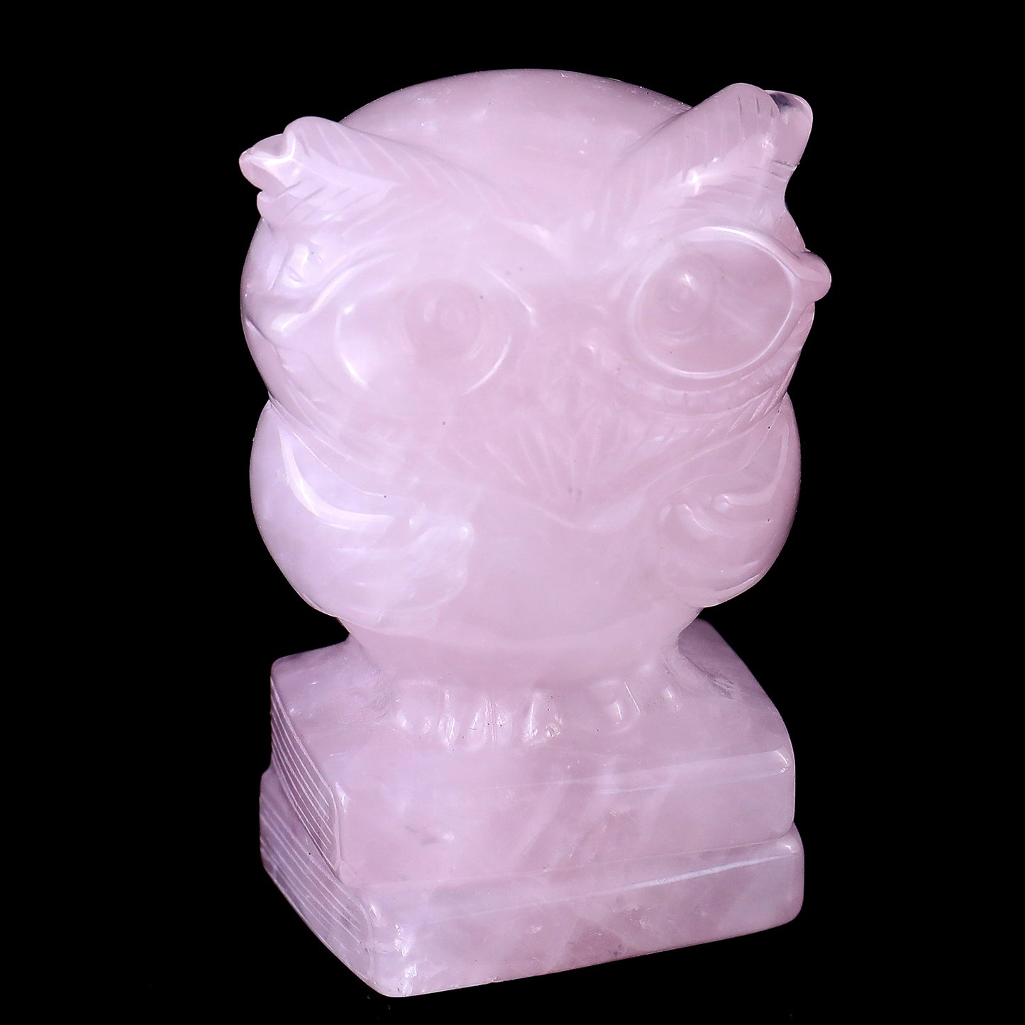 3.0" Rose Quartz Hand Carved Crystal Owl Sculpture Crystallumi