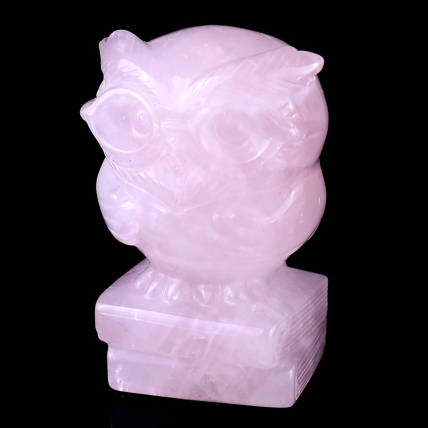 3.0" Rose Quartz Hand Carved Crystal Owl Sculpture Crystallumi