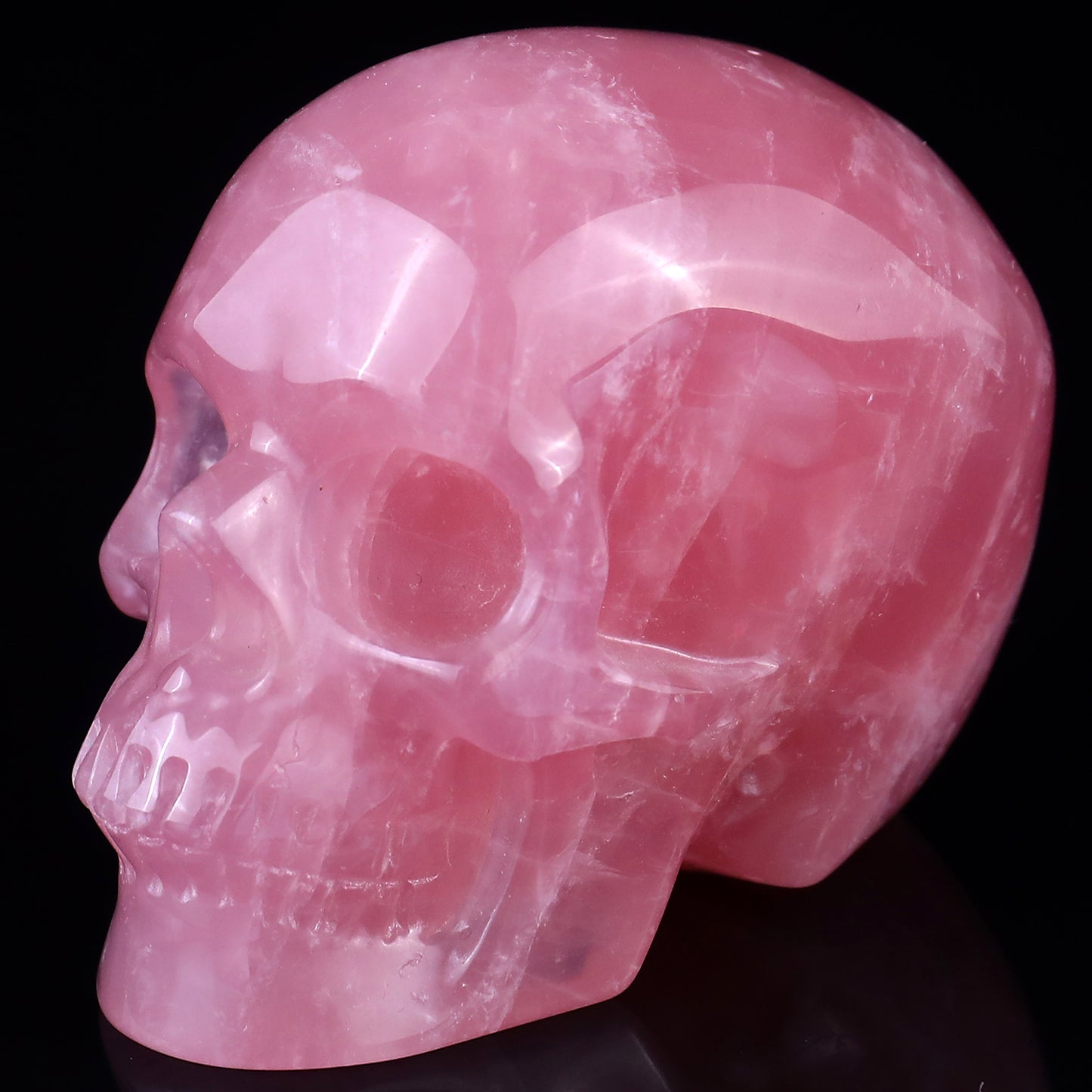 3.0" Rose Quartz Hand Carved Crystal Realistic Skull Sculpture Crystallumi