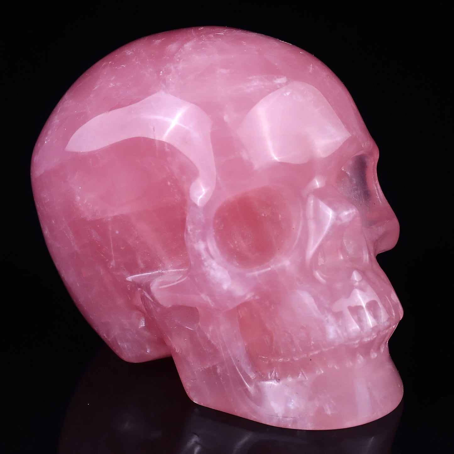 3.0" Rose Quartz Hand Carved Crystal Realistic Skull Sculpture Crystallumi