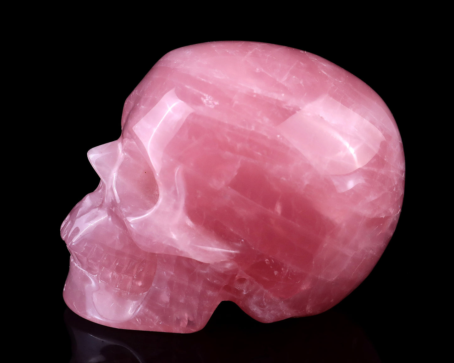 3.0" Rose Quartz Hand Carved Crystal Realistic Skull Sculpture Crystallumi