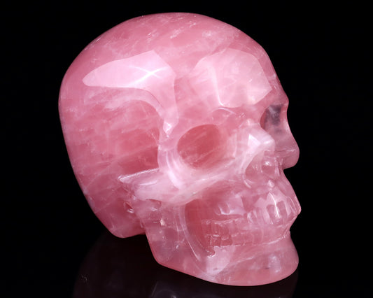 3.0" Rose Quartz Hand Carved Crystal Realistic Skull Sculpture Crystallumi