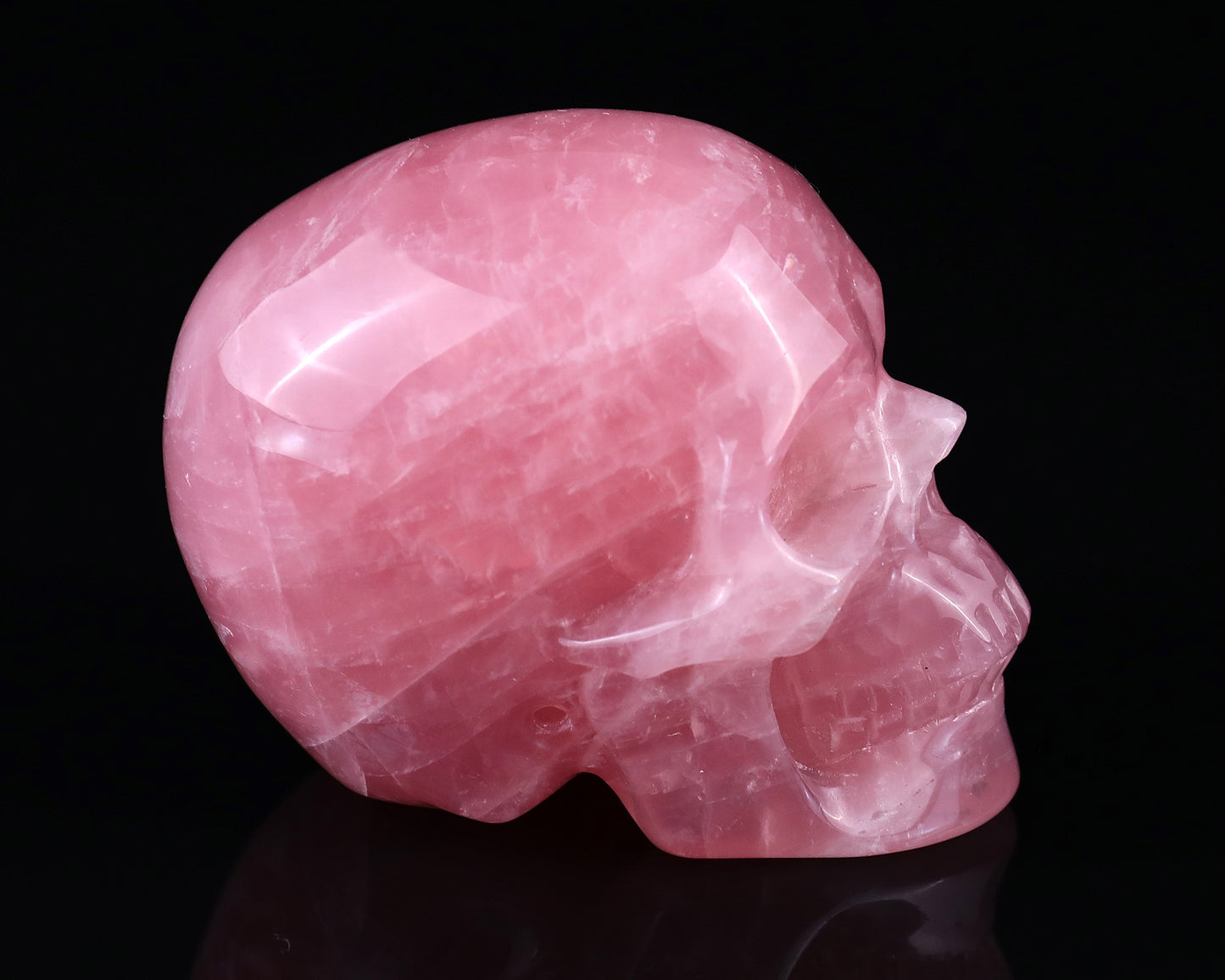 3.0" Rose Quartz Hand Carved Crystal Realistic Skull Sculpture Crystallumi