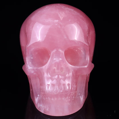 3.0" Rose Quartz Hand Carved Crystal Realistic Skull Sculpture Crystallumi