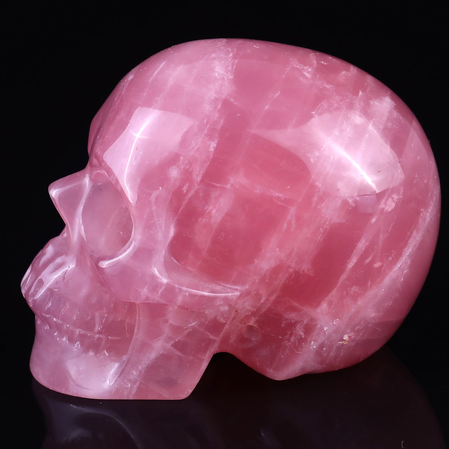 3.0" Rose Quartz Hand Carved Crystal Realistic Skull Sculpture Crystallumi