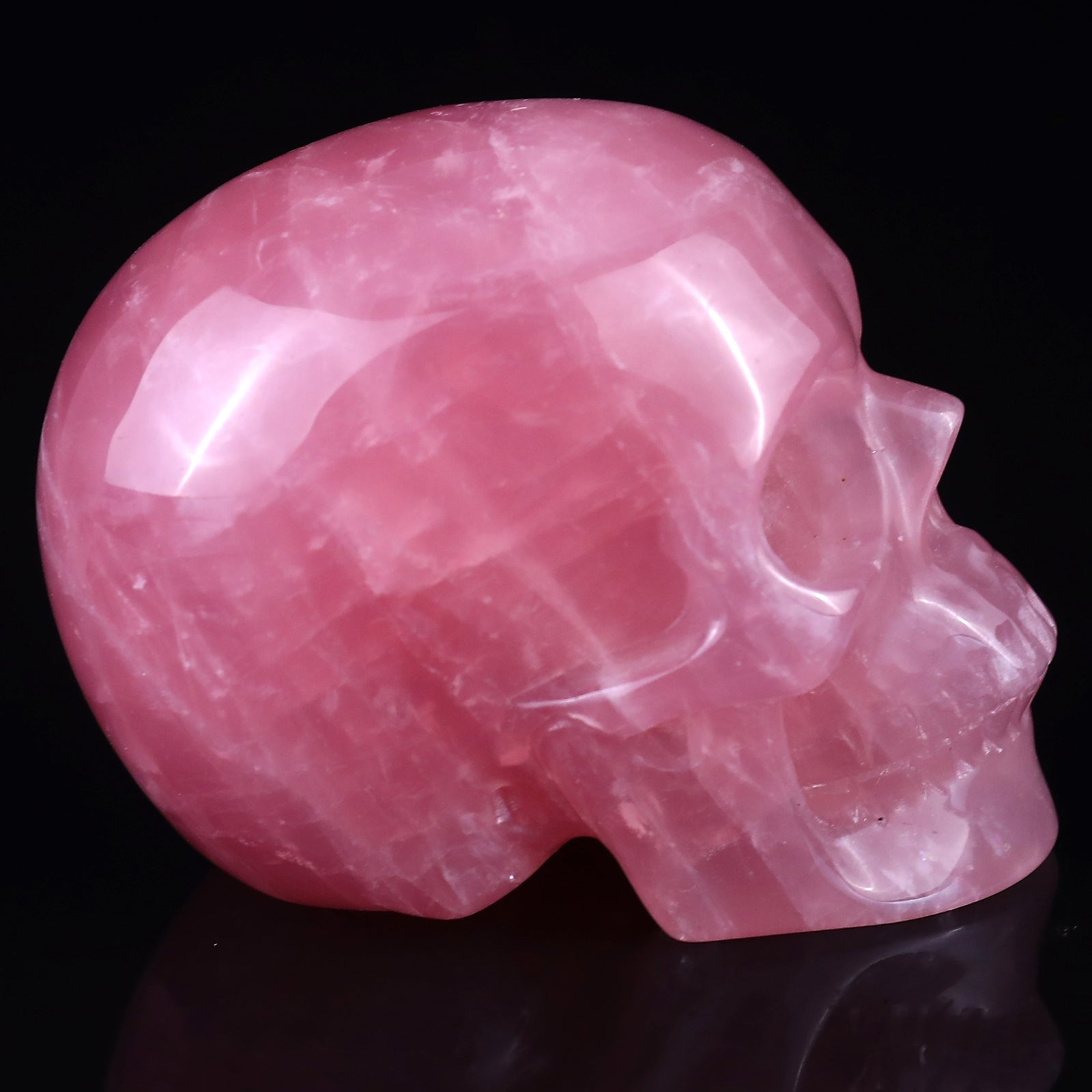 3.0" Rose Quartz Hand Carved Crystal Realistic Skull Sculpture Crystallumi