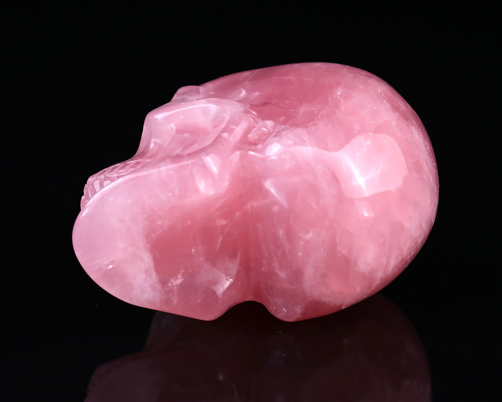 3.0" Rose Quartz Hand Carved Crystal Realistic Skull Sculpture Crystallumi