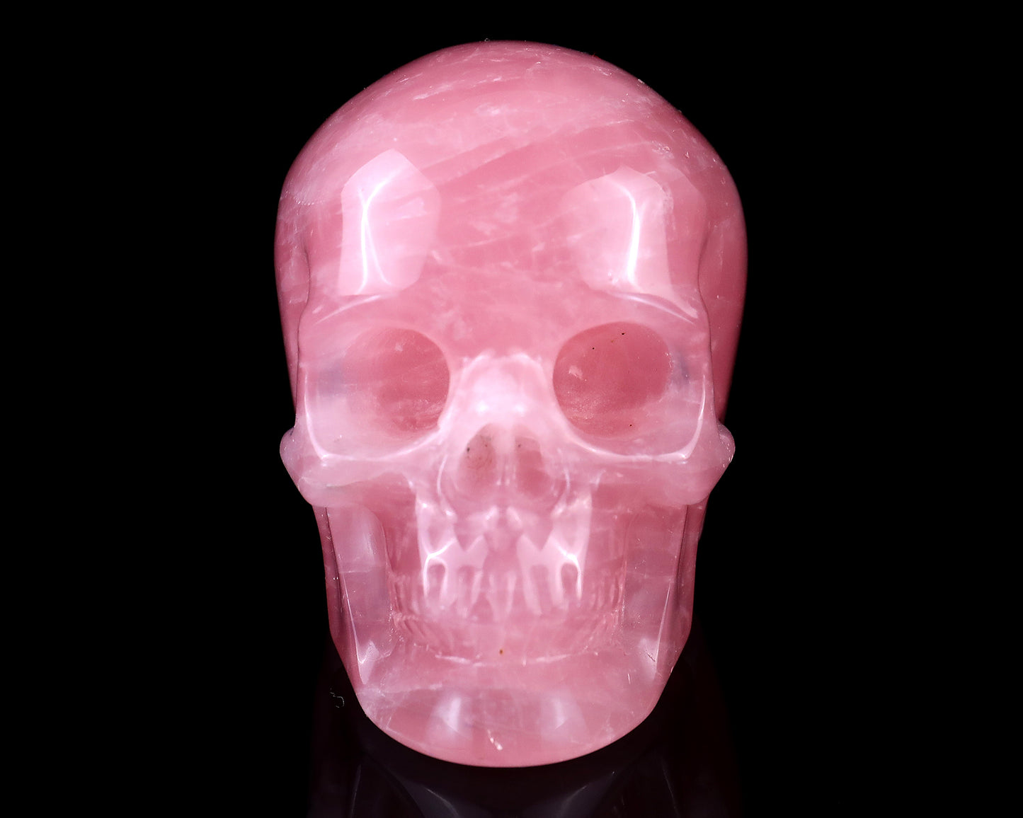 3.0" Rose Quartz Hand Carved Crystal Realistic Skull Sculpture Crystallumi