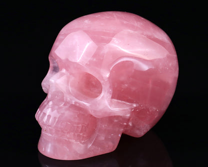 3.0" Rose Quartz Hand Carved Crystal Realistic Skull Sculpture Crystallumi