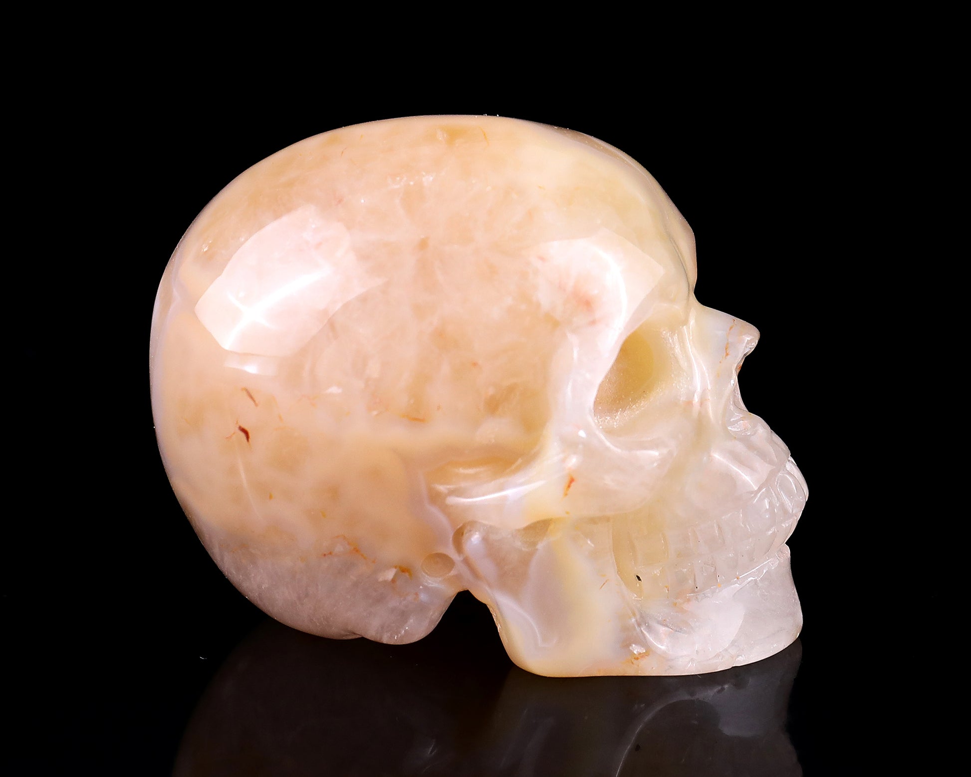 3.0" Sakura Agate Hand Carved Crystal Realistic Skull Sculpture Crystallumi