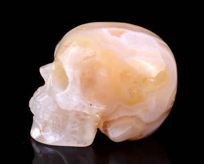 3.0" Sakura Agate Hand Carved Crystal Realistic Skull Sculpture Crystallumi