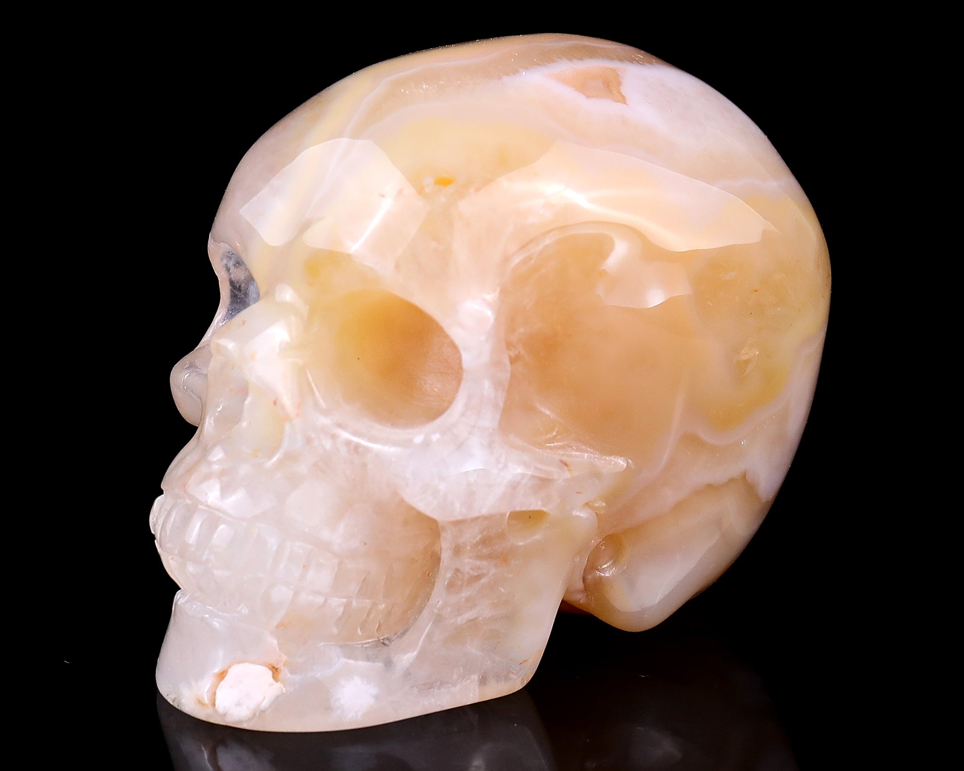 3.0" Sakura Agate Hand Carved Crystal Realistic Skull Sculpture Crystallumi