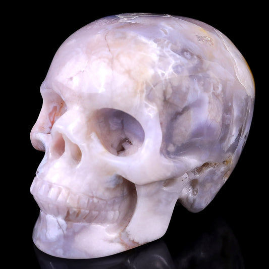 3.0" Sakura Agate Hand Carved Crystal Realistic Skull Sculpture Crystallumi