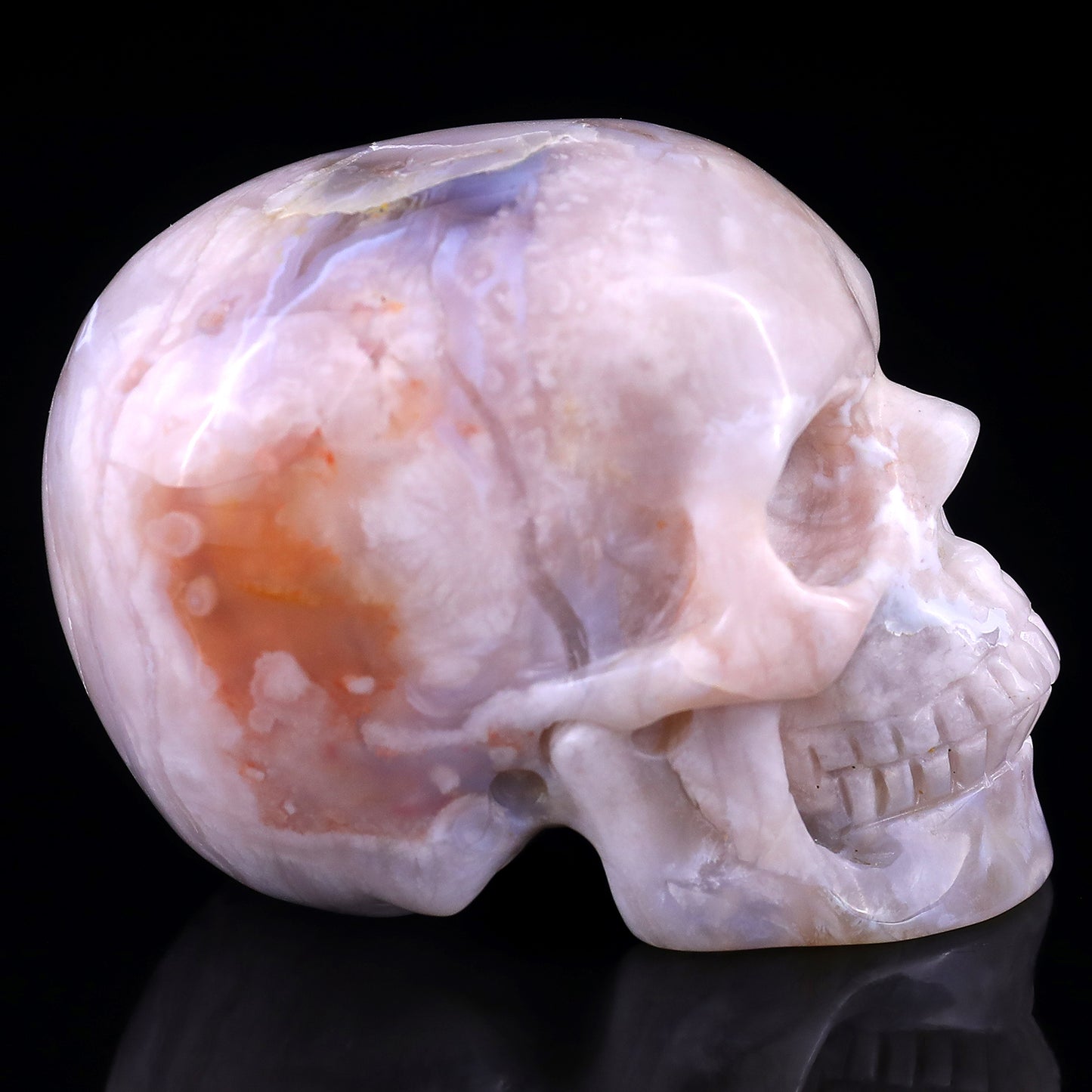 3.0" Sakura Agate Hand Carved Crystal Realistic Skull Sculpture Crystallumi