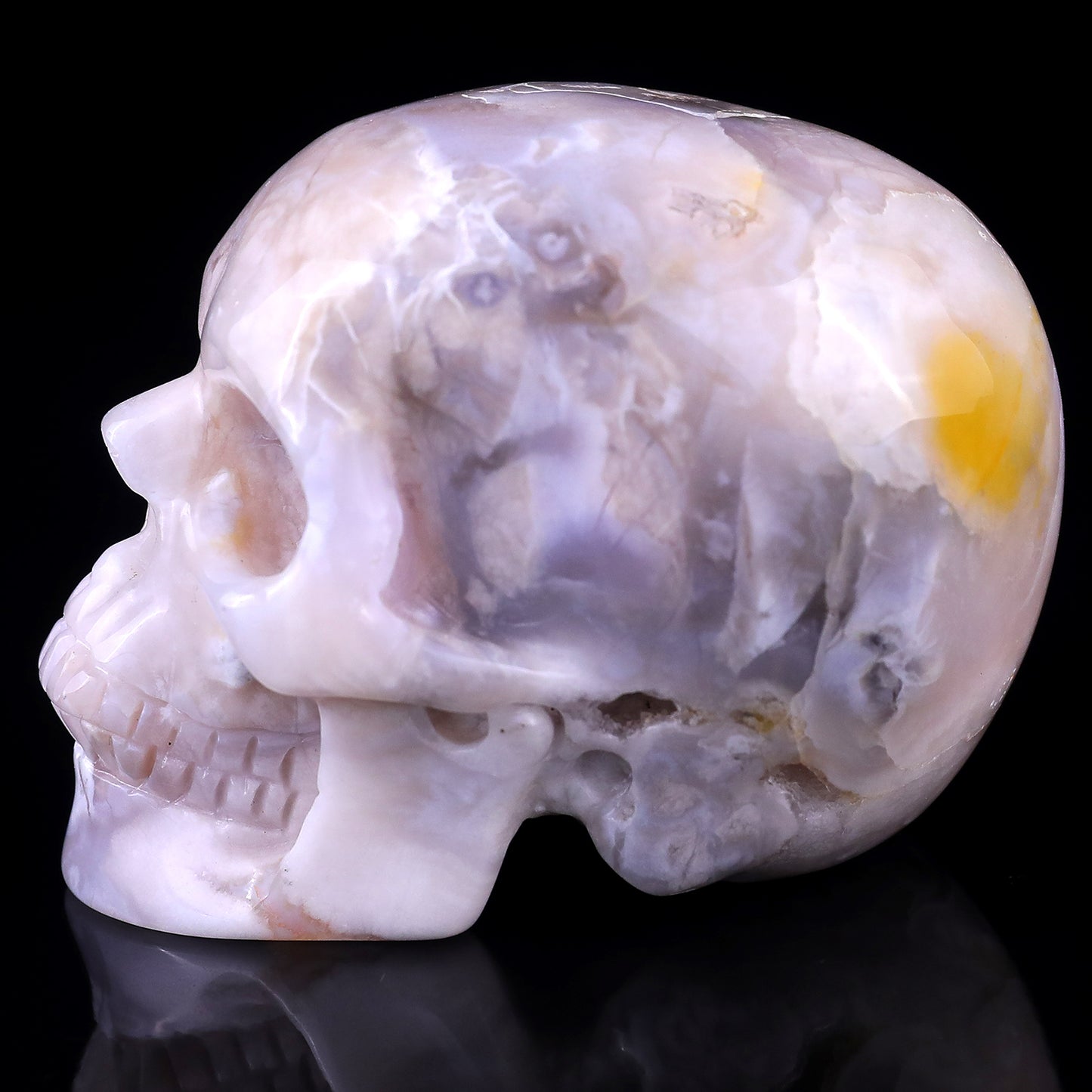 3.0" Sakura Agate Hand Carved Crystal Realistic Skull Sculpture Crystallumi