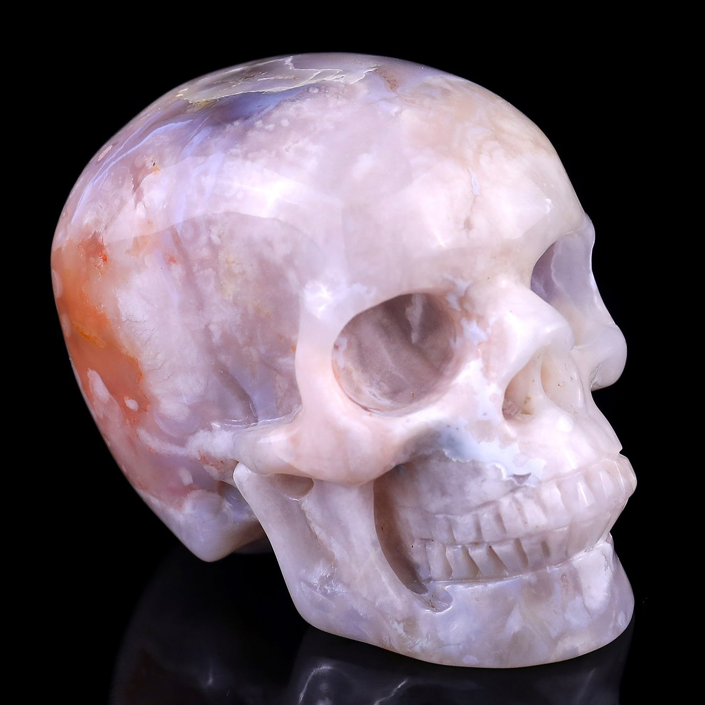 3.0" Sakura Agate Hand Carved Crystal Realistic Skull Sculpture Crystallumi