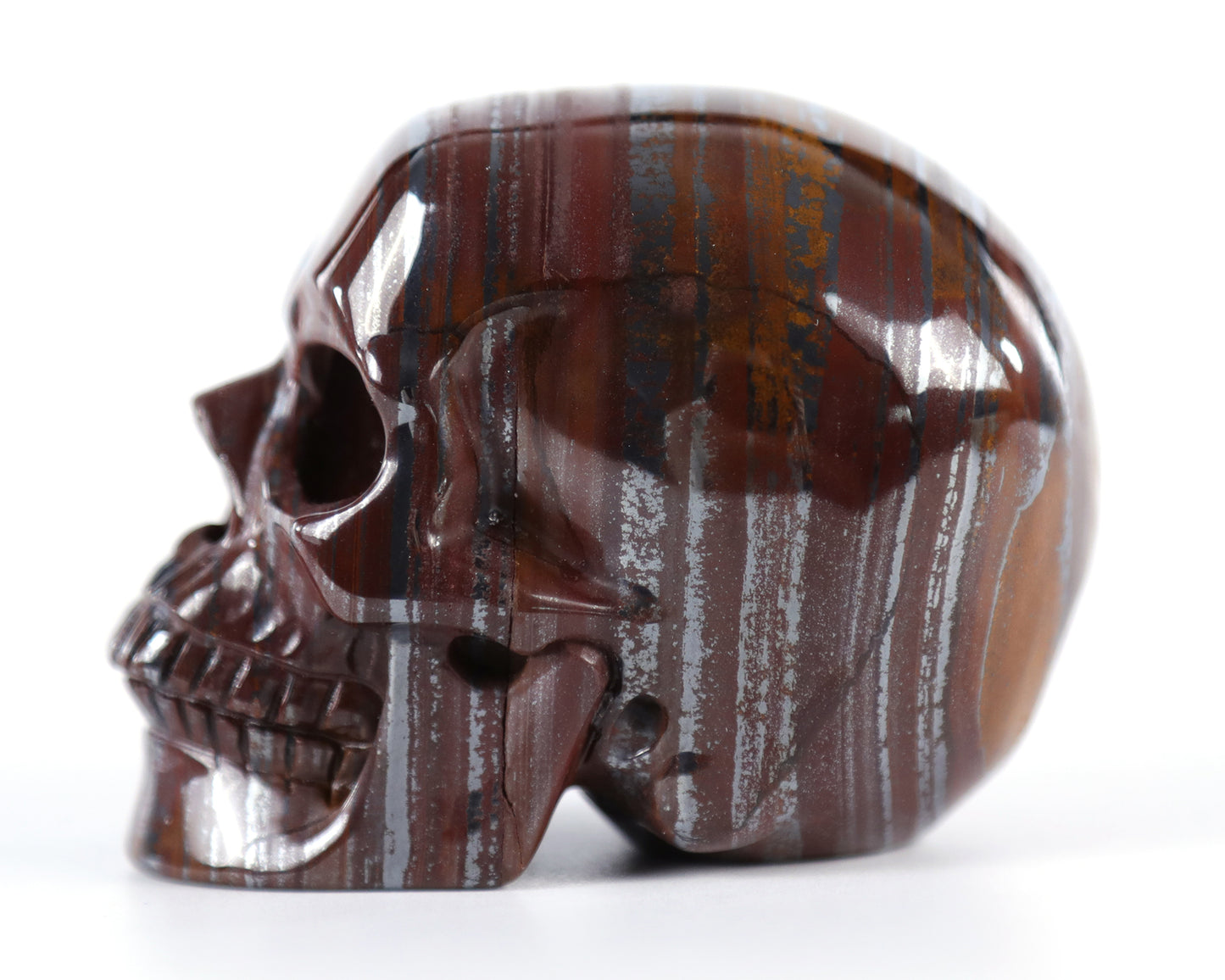 3.0" Tiger Iron Eye Hand Carved Crystal Realistic Skull Sculpture Crystallumi