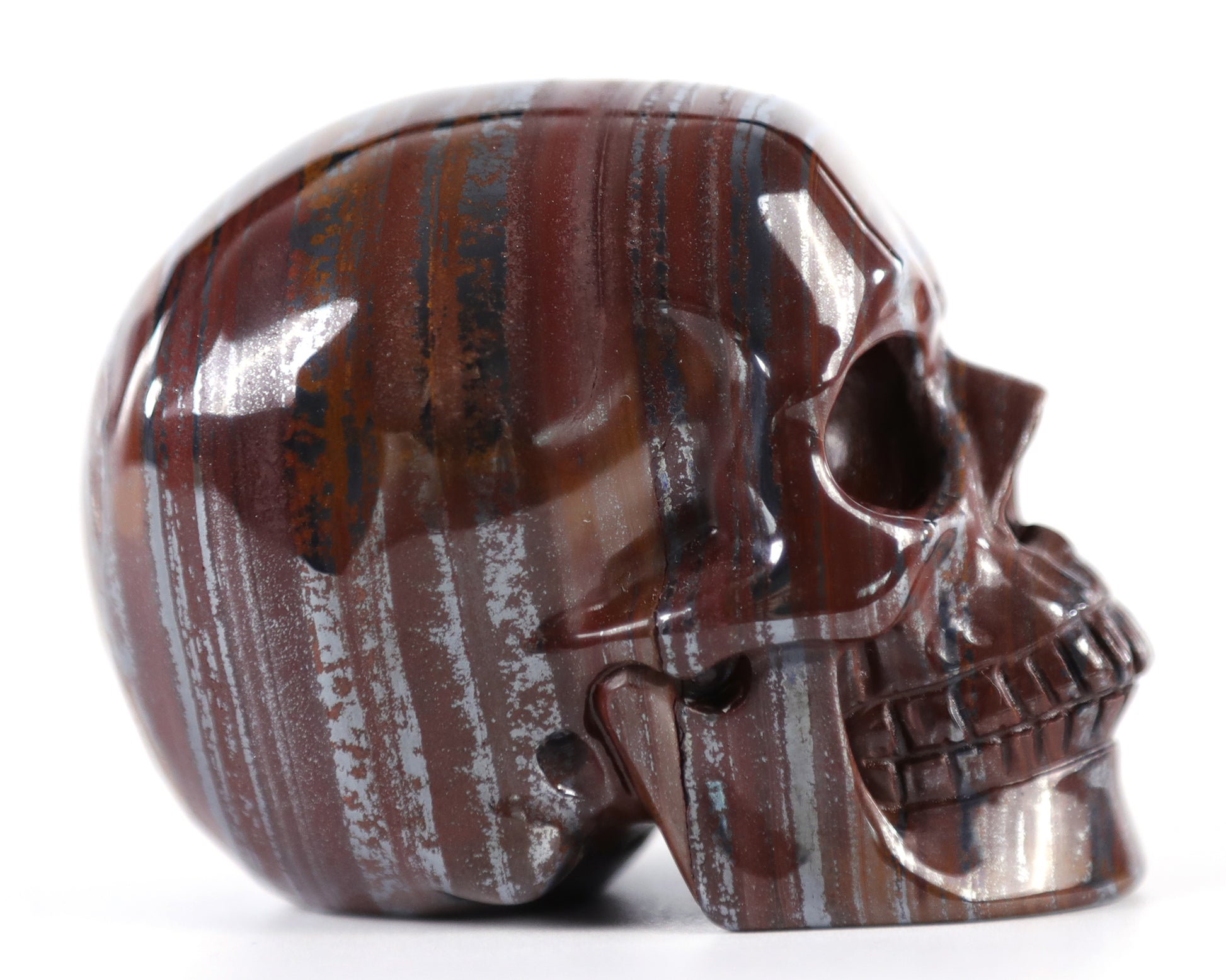 3.0" Tiger Iron Eye Hand Carved Crystal Realistic Skull Sculpture Crystallumi