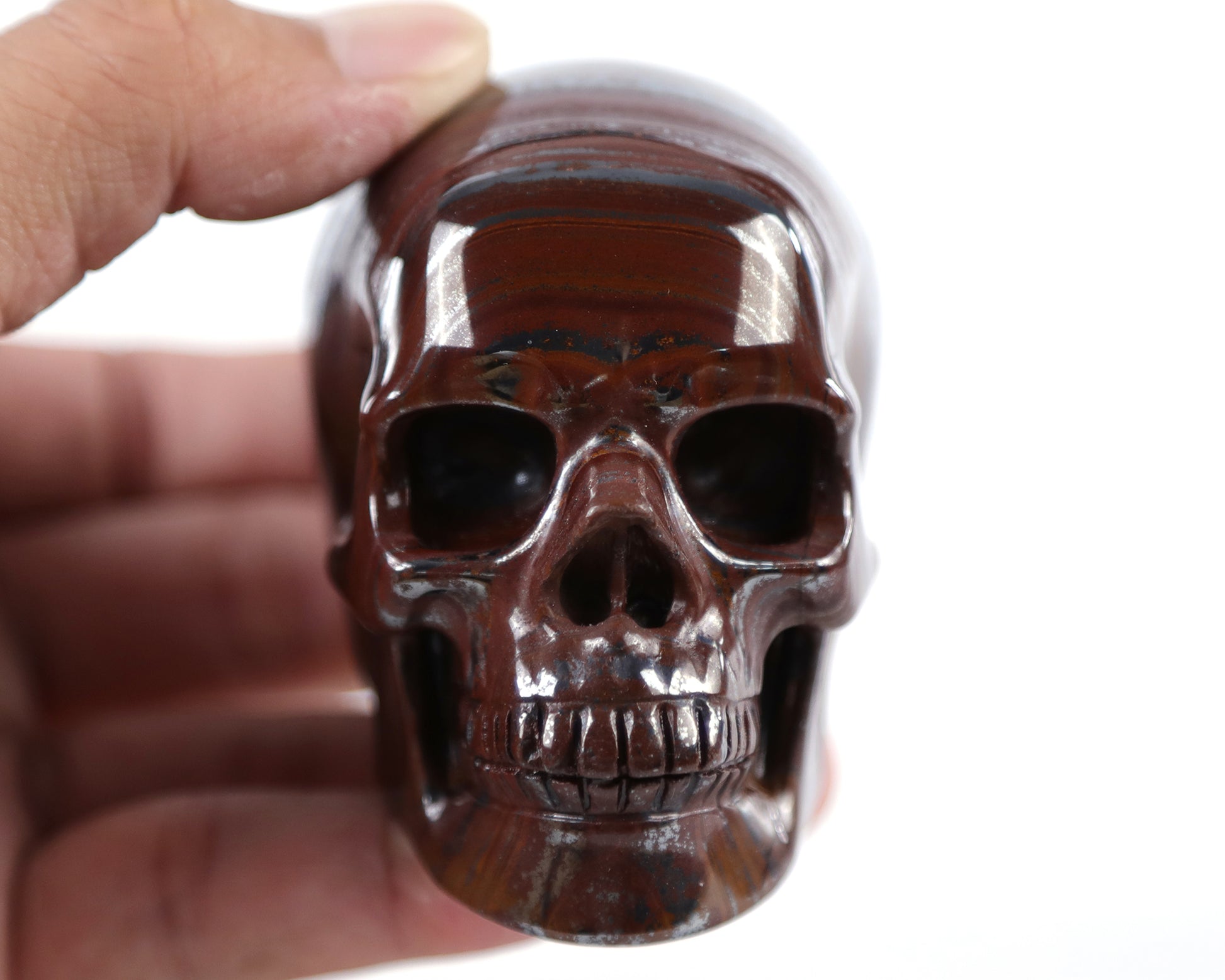 3.0" Tiger Iron Eye Hand Carved Crystal Realistic Skull Sculpture Crystallumi