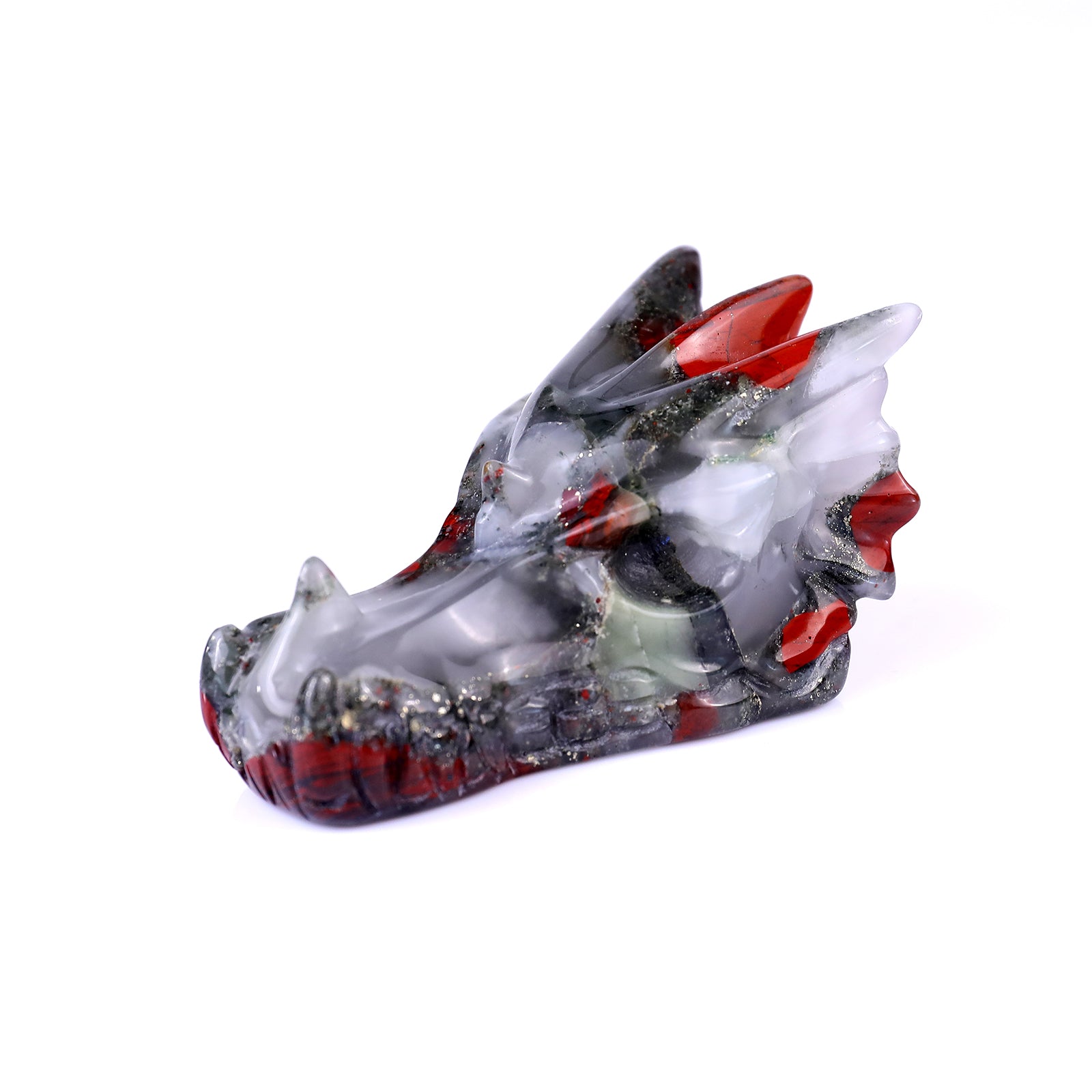 3.1" African Bloodstone Hand Carved Crystal Dragon Skull Sculpture Crystallumi