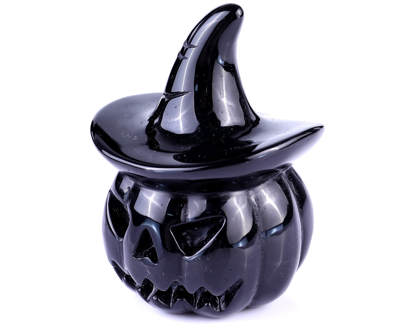 3.1" Black Obsidian Hand Carved Crystal Pumpkin Wizard,Halloween Gift Crystallumi