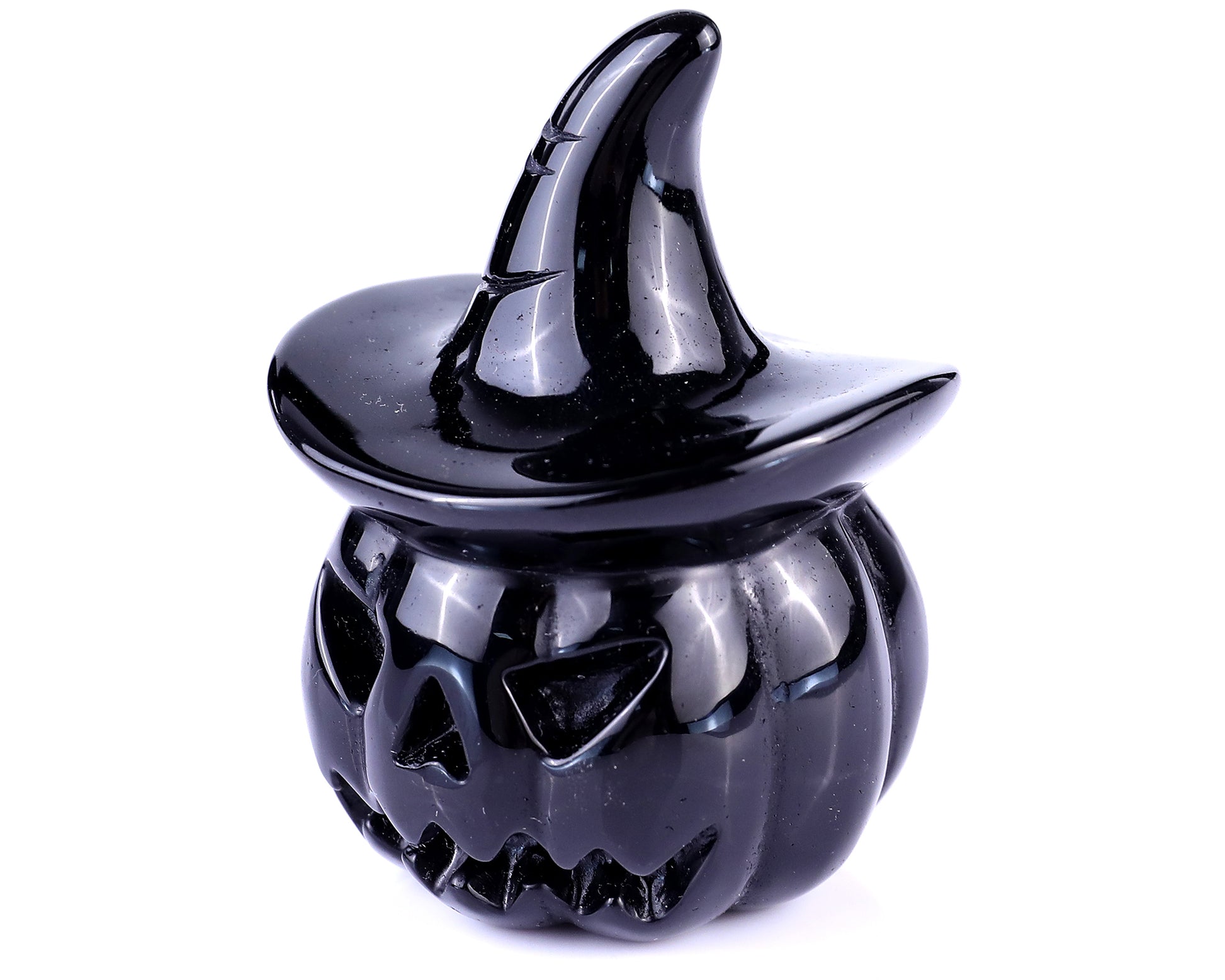 3.1" Black Obsidian Hand Carved Crystal Pumpkin Wizard,Halloween Gift Crystallumi